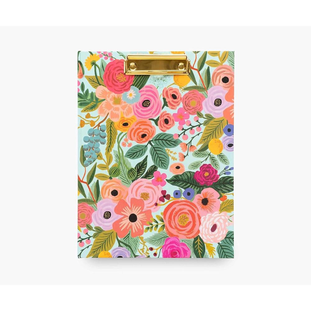 imageRIFLE PAPER CO Garden Party Clipfolio Illustrated Hardcover and Contrasting Interior Features Strong Gold Clip on The Front Comes with Writing Pad with 50 Lined Perforated SheetsGarden Party