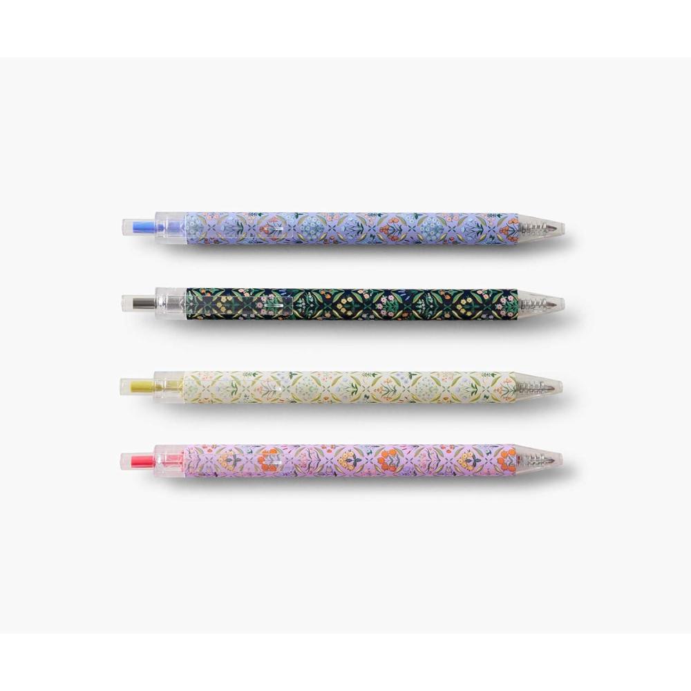 imageRIFLE PAPER CO Garden Party Gel Pen Set Printed in Full Color Four Different Plastic Pens 05 mm Rollerball Tip Pink Orange Red Blue Set of 4Estee