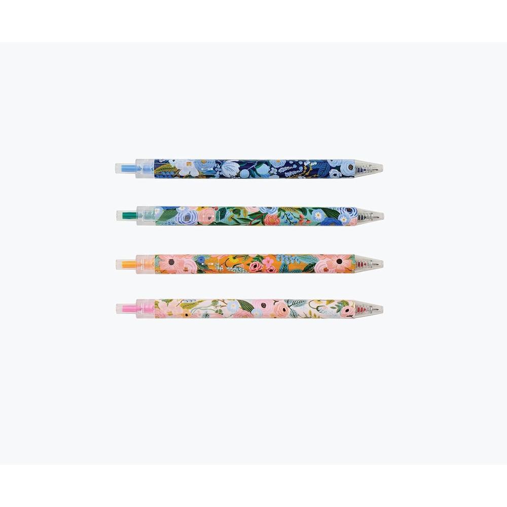 imageRIFLE PAPER CO Garden Party Gel Pen Set Printed in Full Color Four Different Plastic Pens 05 mm Rollerball Tip Pink Orange Red Blue Set of 4Garden Party