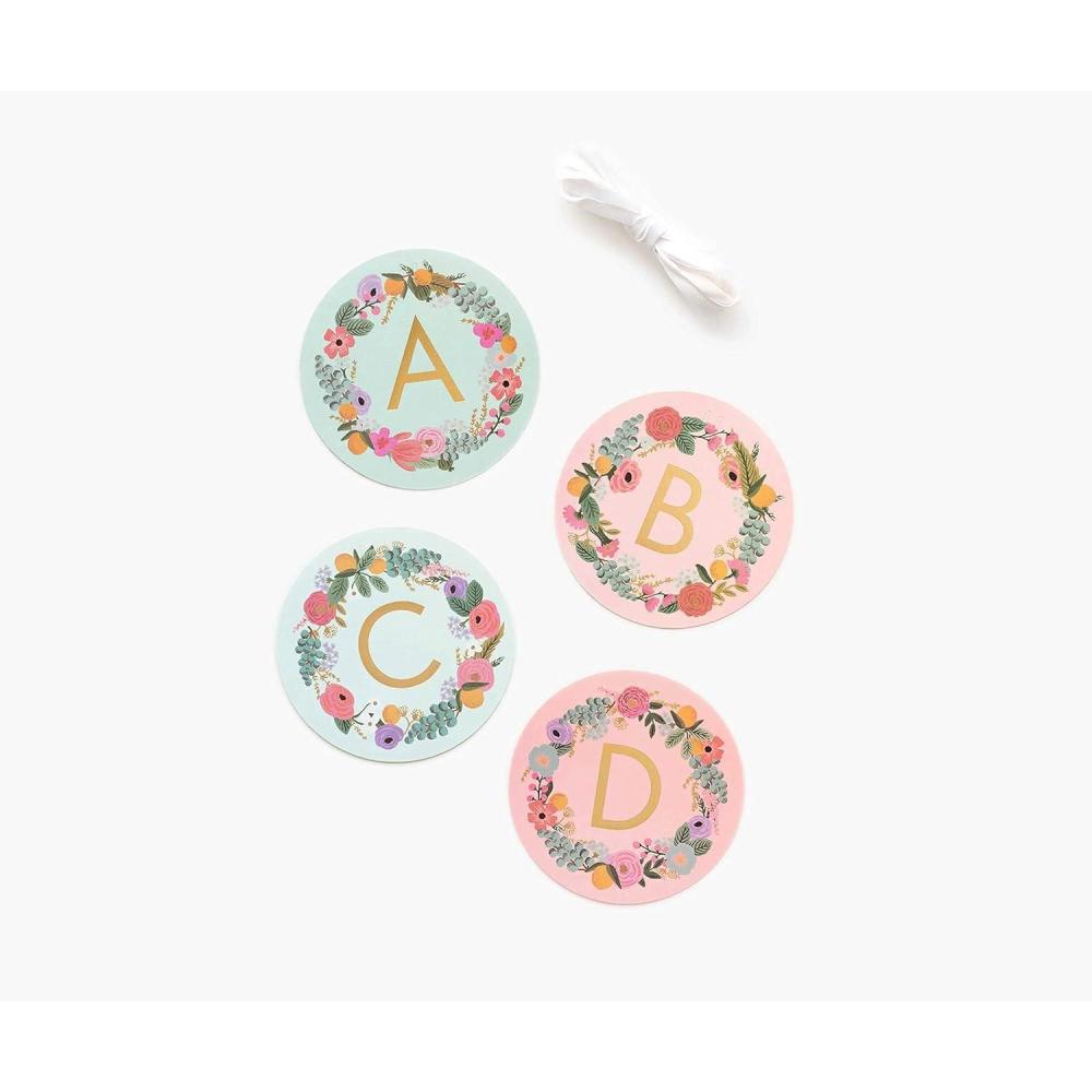 imageRIFLE PAPER CO Garden Party Letter Garland 492quot L 492quot D 72 Alphabetic Tiles 8 Floral Tiles Customize Celebratory Messages Includes 5 Yards of Ribbon to Hang