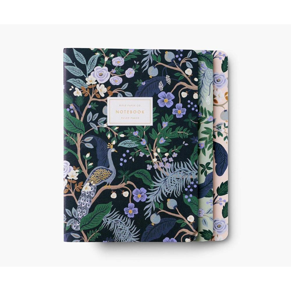 imageRIFLE PAPER CO Garden Party Stitched Notebook Set Set Of 3 Colorful Notebooks 64 Ruled Pages With Gold Ink Full Color Canvas Cover With White Text Paper Interior 6quot W 85quot LPeacock