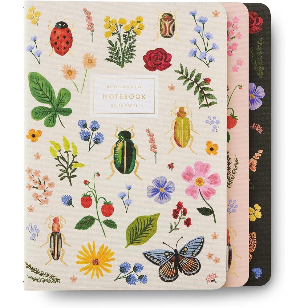 imageRIFLE PAPER CO Garden Party Stitched Notebook Set Set Of 3 Colorful Notebooks 64 Ruled Pages With Gold Ink Full Color Canvas Cover With White Text Paper Interior 6quot W 85quot LCurio