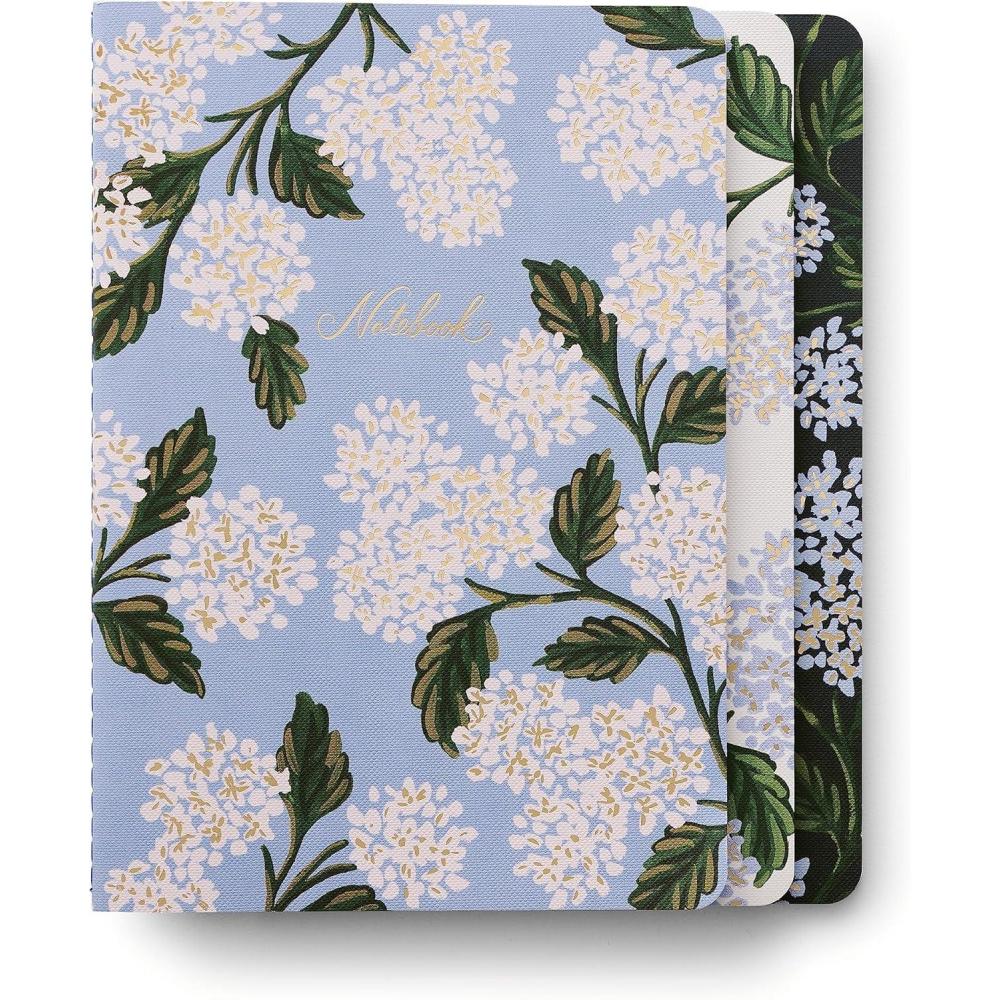 imageRIFLE PAPER CO Garden Party Stitched Notebook Set Set Of 3 Colorful Notebooks 64 Ruled Pages With Gold Ink Full Color Canvas Cover With White Text Paper Interior 6quot W 85quot LHydrangea