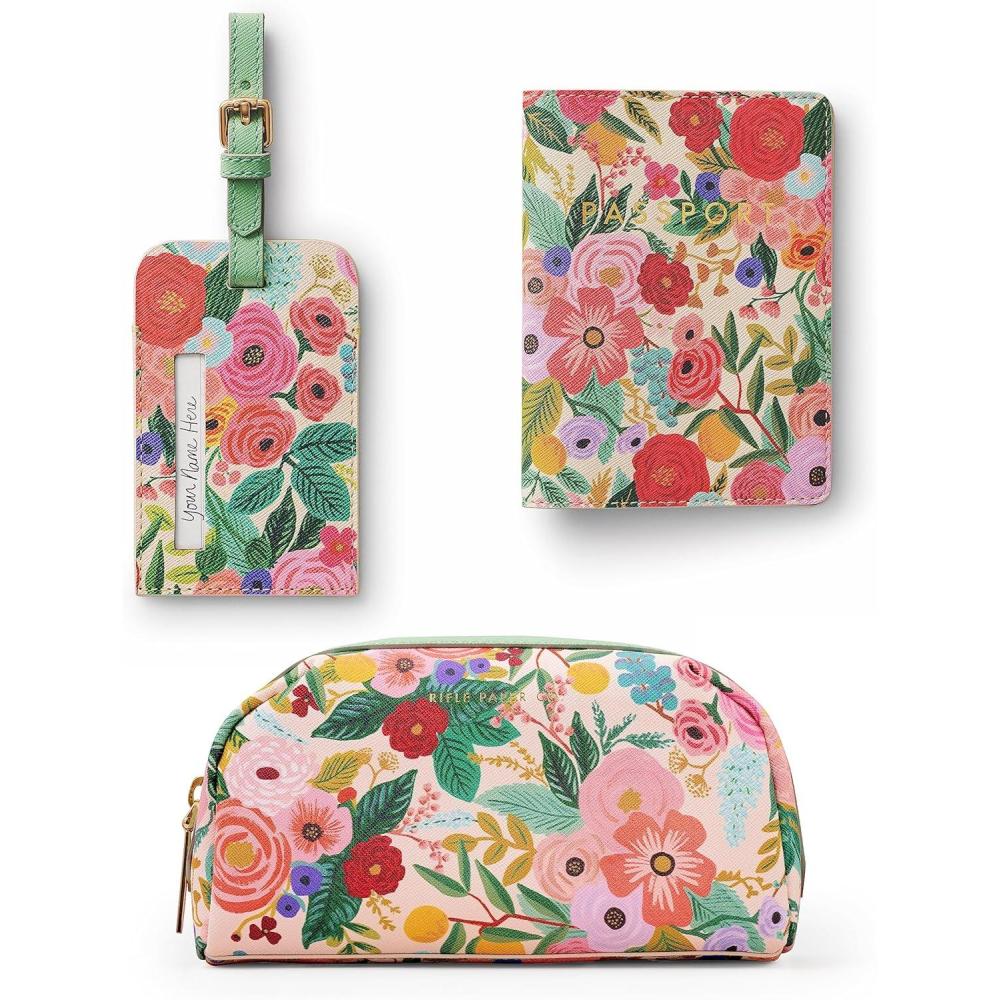 imageRIFLE PAPER CO Garden Party Travel Bundle with Small Cosmetic Pouch for Storing Small Accessories Passport Holder and Luggage Tag Must Have Travel Accessory for Women