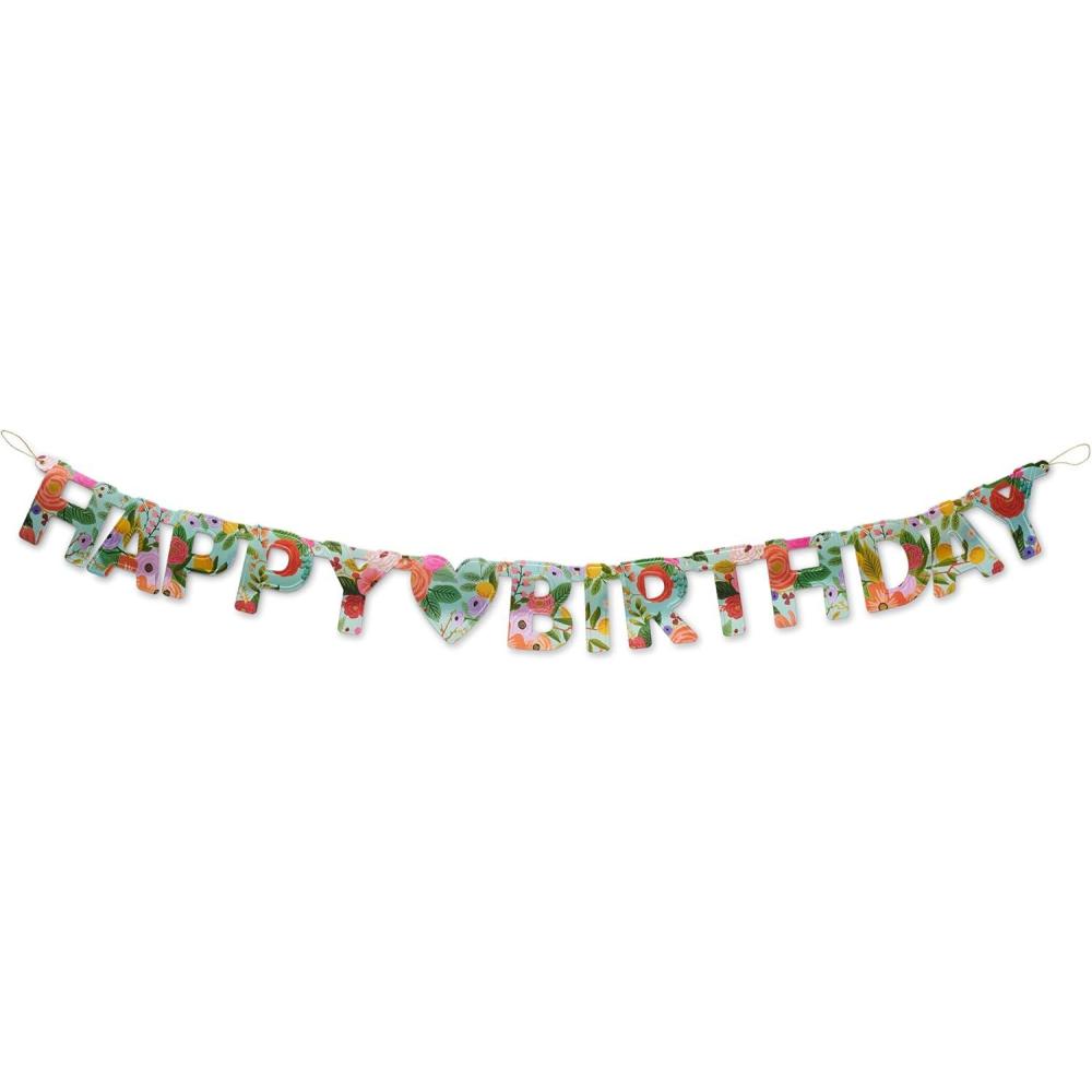 imageRIFLE PAPER CO Happy Birthday Banner 52quot L x 4375quot H Decoration for Events Celebrations Holidays and Parties Stylish Metallized Paper Garden Party
