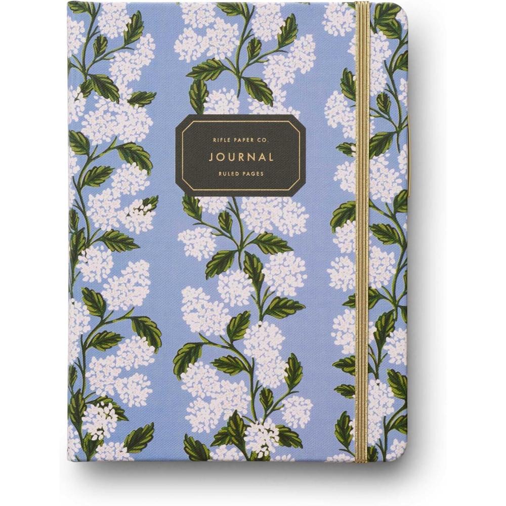imageRIFLE PAPER CO Journal with Pen Hardcover Journal with Foil Accents 144 Pages Elastic Band Closure Pocket for Extra Storage Patterned in Floral RosaHydrangea