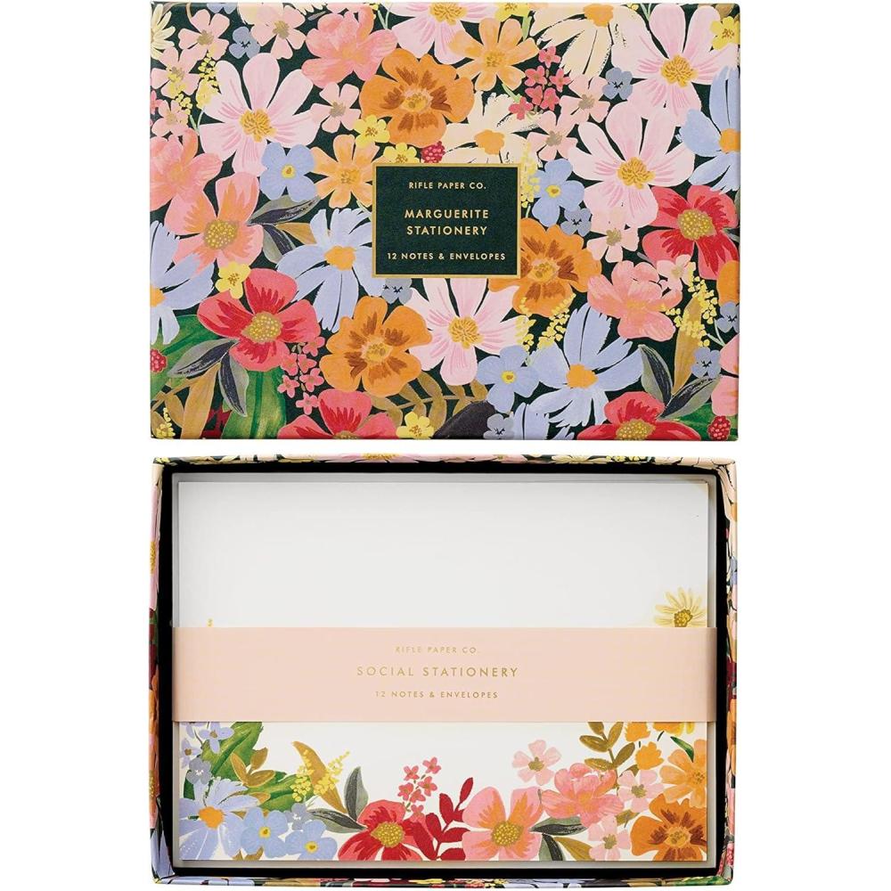imageRIFLE PAPER CO Marguerite Social Stationery Set Set of 12 CoverWeight Flat Notes Full Color Designs on Back Natural White Cover Paper Great for Thank Yous Greetings and MoreMarguerite