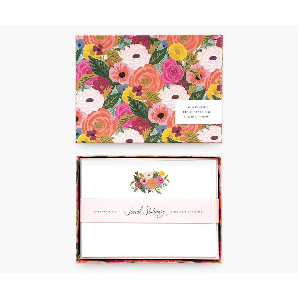 imageRIFLE PAPER CO Marguerite Social Stationery Set  Set of 12 CoverWeight Flat Notes  Full Color Designs on Back  Natural White Cover Paper  Great for Thank Yous Greetings and MoreJuliet Rose