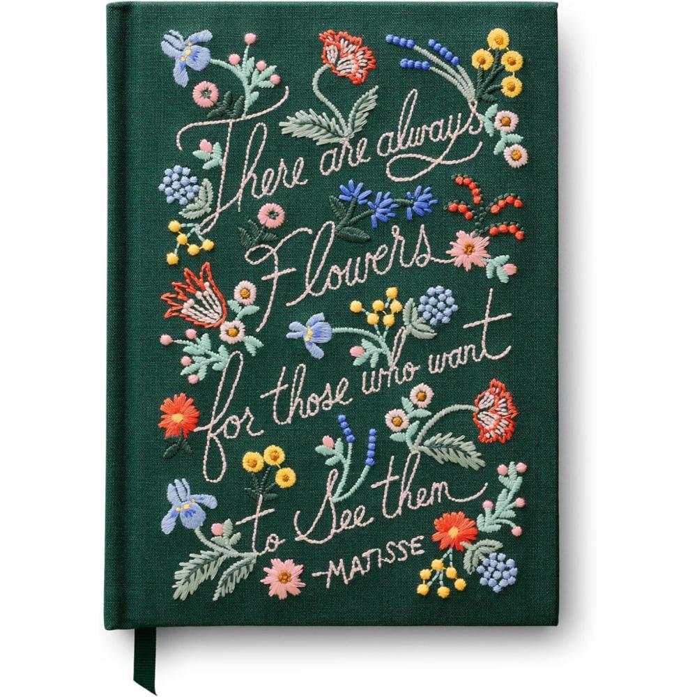 imageRIFLE PAPER CO Menagerie Garden Embroidered Journal  400 Ruled Pages Cloth Cover with Floral Embroidery ampamp Grosgrain Ribbon Bookmark LayFlat Binding 8quot L x 575quot WThere Are Always Flowers