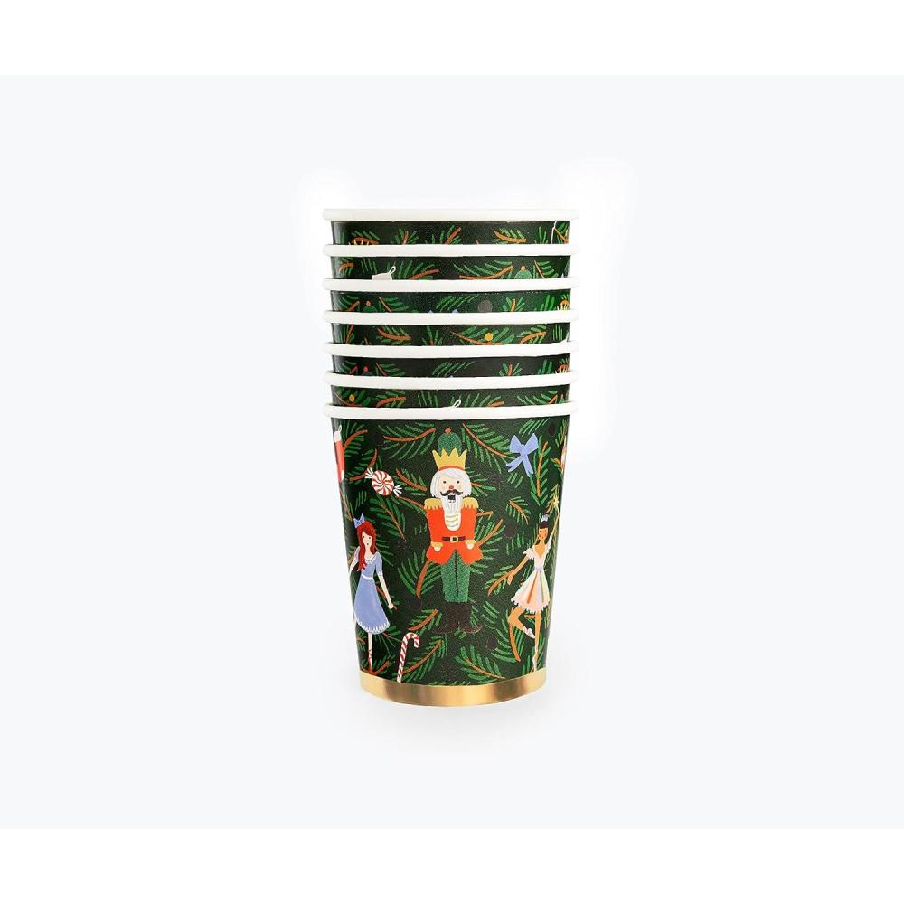 imageRIFLE PAPER CO Nutcracker 8 Ounce Cups Printed in Full Color Nutcracker Character Design Cups for Refreshments Gold Foil Detail Perfect For Holiday Gatherings With Family And FriendsNutcracker