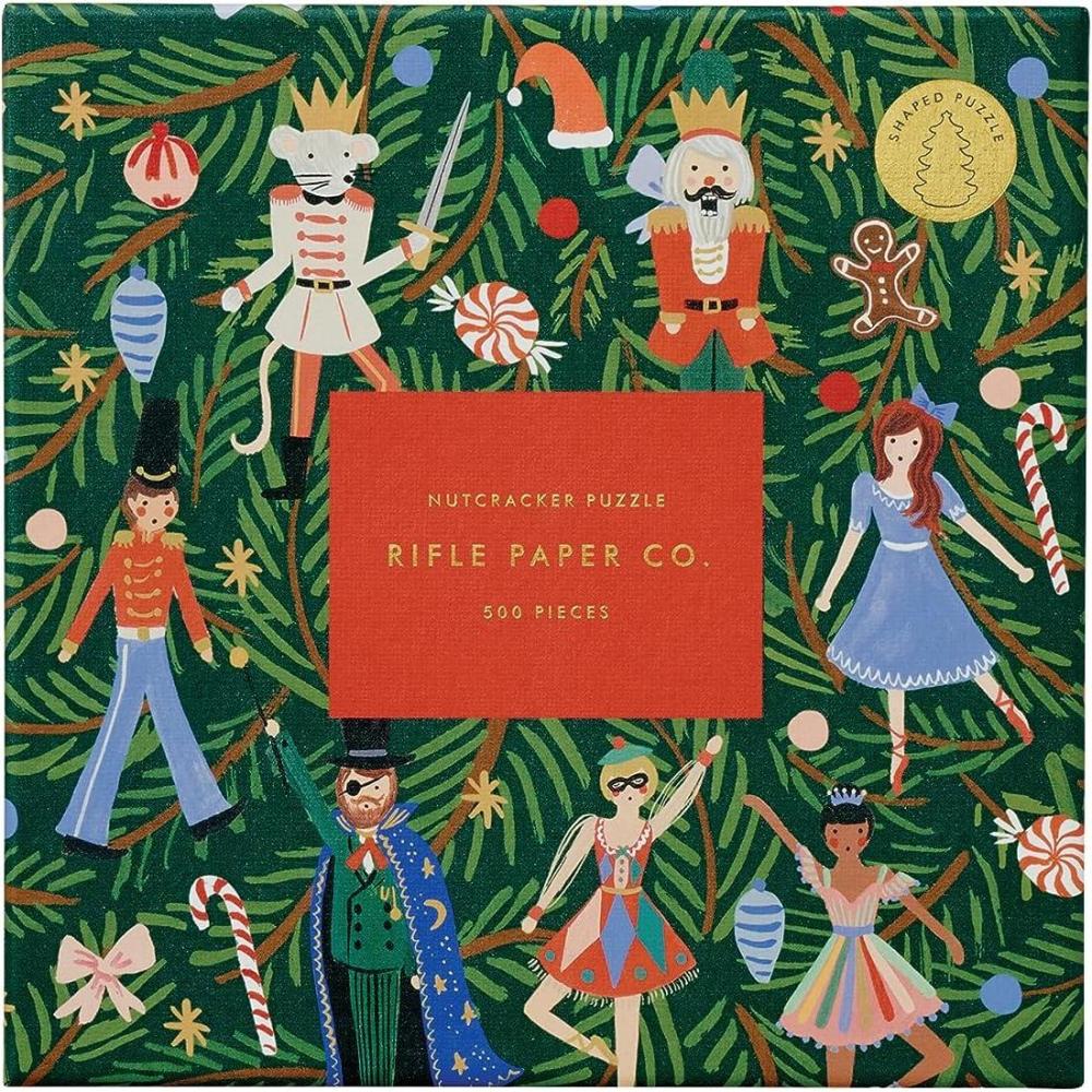 imageRIFLE PAPER CO Nutcracker Illustrated Jigsaw Puzzle 500 Pieces Full Color Finished Puzzle Size 21quot L x 15quot W Paper Wrapped Gift Box with Gold Foil Accents Enjoy Holiday CheerNutcracker