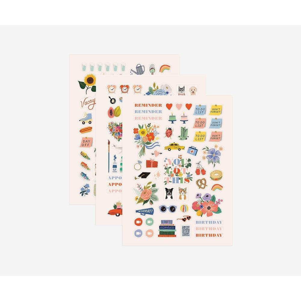 imageRIFLE PAPER CO Planner Sticker Set 3 Sheets of Stickers 130 Total Decorate Notebooks Planners Gifts or Envelopes Fun Designs for Multiple Occasions