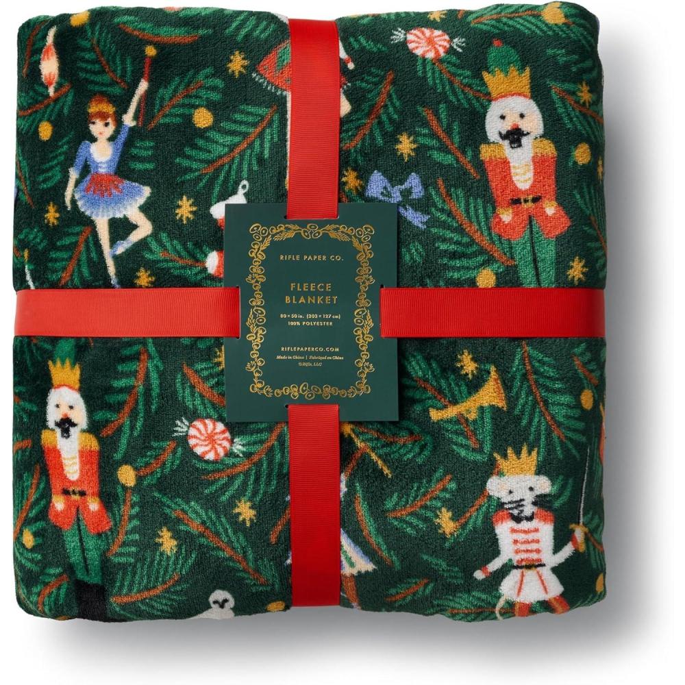 imageRIFLE PAPER CO Plush Fleece Blanket Cozy Up in This Soft Decorative Holiday Throw Ready to Gift Packaged with a Ribbon 50quot x 80quot Nutcracker Ballet