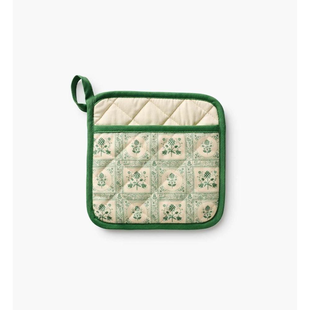 imageRIFLE PAPER CO Pot Holder Heat Resistant Unique Quilted Design with Charming Artichoke Pattern and Contrast Piping Corner Loop for Hanging 8quot W x 8quot L