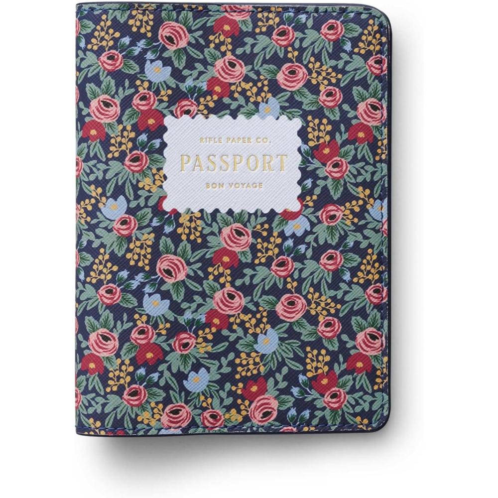 imageRIFLE PAPER CO Rosa Passport Holder Travel Essentials for Women Card and Passport Anti Theft Wallet Sized to Fit All Standard Passports 55quot L x 425quot W Closed