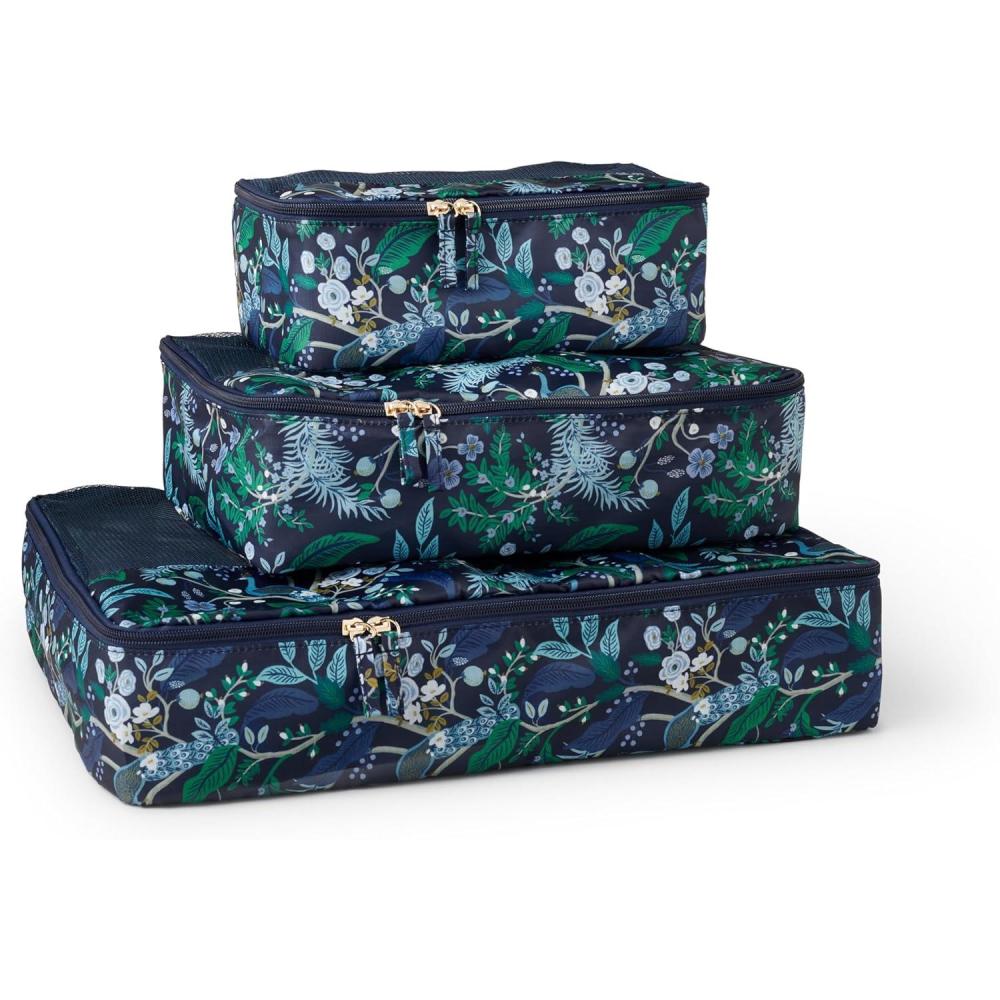 imageRIFLE PAPER CO Soft Sided Packing Cubes Set of 3 Includes Small Medium Large and a Laundry Bag Travel Must Have Accessory Stylized Pattern SafariPeacock