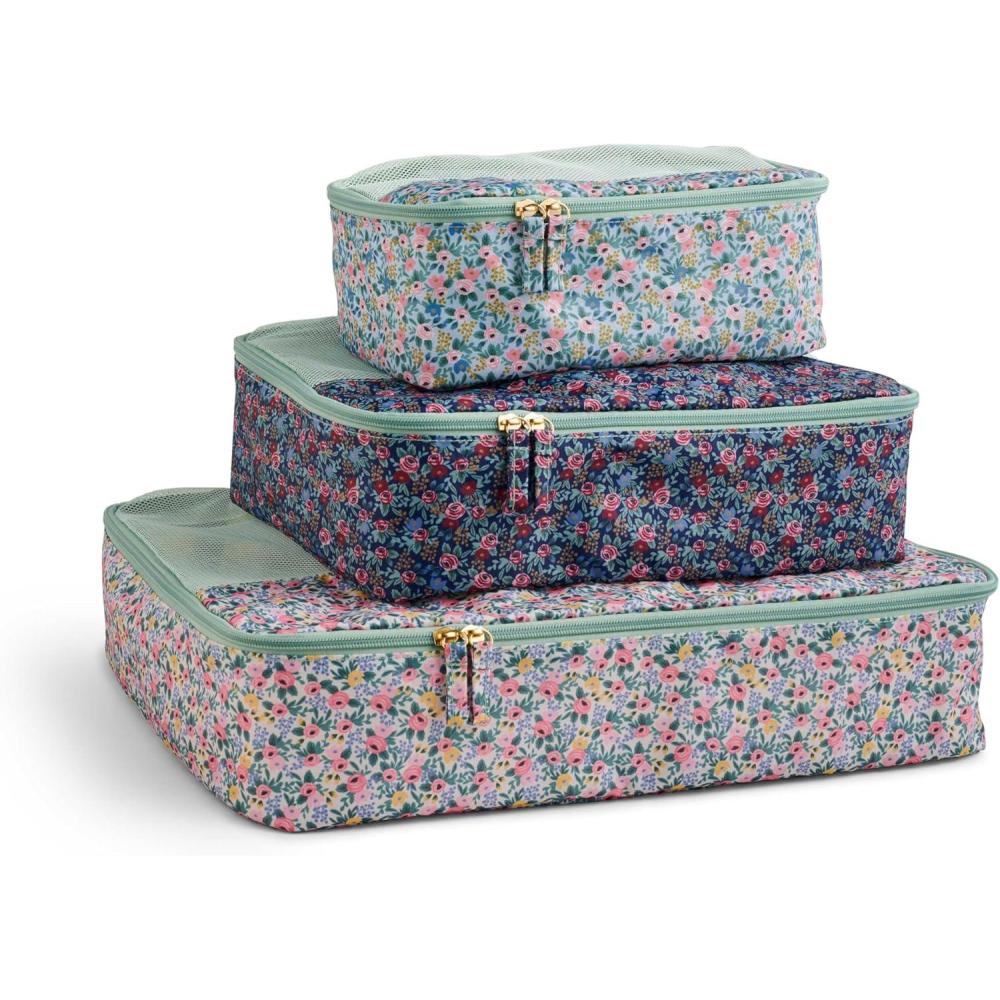 imageRIFLE PAPER CO Soft Sided Packing Cubes Set of 3 Includes Small Medium Large and a Laundry Bag Travel Must Have Accessory Stylized Pattern SafariRosa