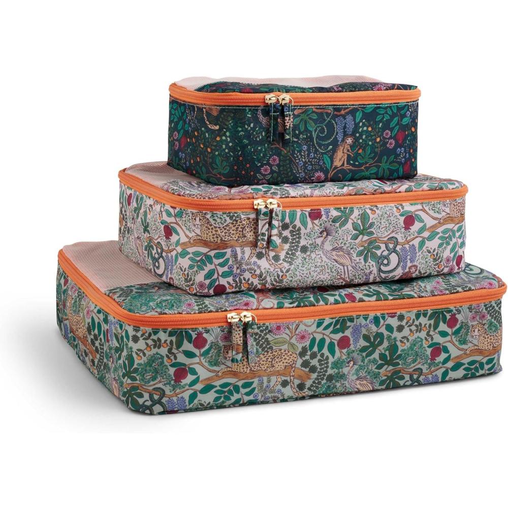 imageRIFLE PAPER CO Soft Sided Packing Cubes Set of 3 Includes Small Medium Large and a Laundry Bag Travel Must Have Accessory Stylized Pattern SafariSafari
