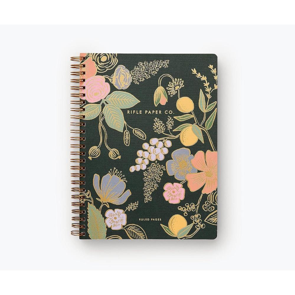imageRIFLE PAPER CO Spiral Notebook 150 Ruled Pages Inner Storage Pocket Folders DoubleSpiral Binding Metallic Gold Foil Accents 825quot L x 625quot W CurioColette