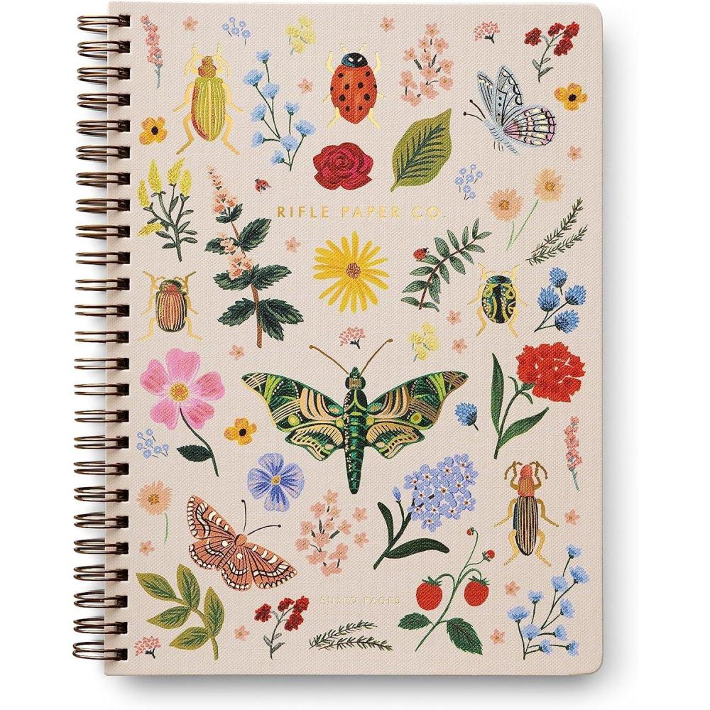 imageRIFLE PAPER CO Spiral Notebook  150 Ruled Pages Inner Storage Pocket Folders DoubleSpiral Binding Metallic Gold Foil Accents 825quot L x 625quot W CurioCurio