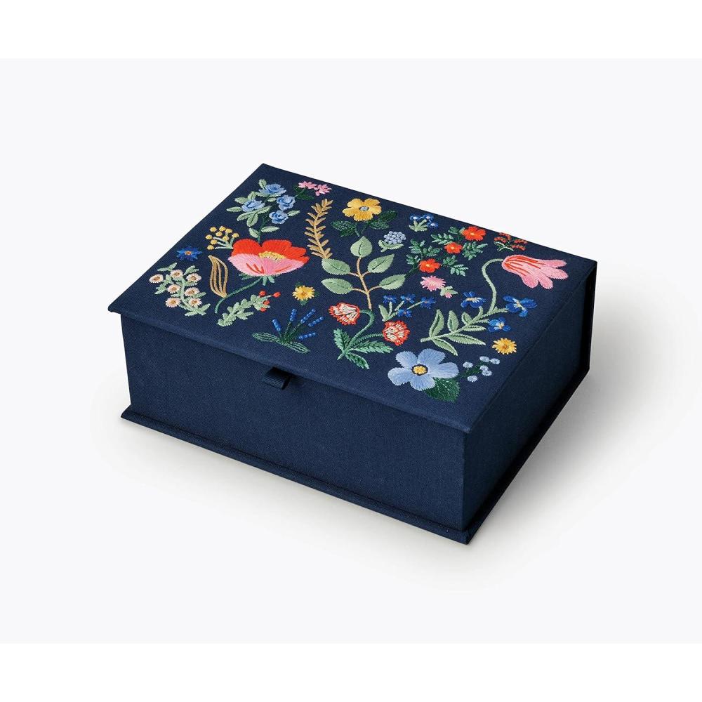 imageRIFLE PAPER CO Strawberry Fields Large Embroidered Keepsake Box With Elegant And Floral Design Pattern With Storage Space For Larger Items And AccessoriesStrawberry Fields