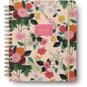 RIFLE PAPER CO. 2026 Dahlia 17-Month Academic Hardcover Spiral Planner, Aug. 2025 – Dec. 2026, 10″ L x 8.5″ W, Weekly and Monthly Pages, Inspirational Quotes, Stickers, Illustrated Pocket Folder