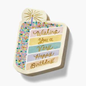 RIFLE PAPER CO. Birthday Cake Die-cut Cocktail Napkins, Set of 15, Whimsical Birthday Cake Design, Perfect for Parties and Celebrations, Fun and Stylish Tableware to Add a Festive Touch