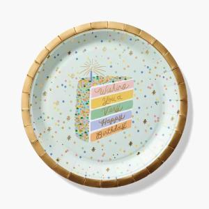 RIFLE PAPER CO. Birthday Cake Large Plates, Set of 8, Whimsical Birthday Cake Design, Perfect for Parties, Celebrations, and Special Occasions, Durable and Stylish Tableware to Add a Festive Touch