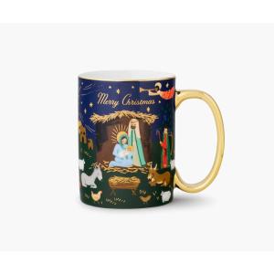 RIFLE PAPER CO. Christmas Nativity Scene Porcelain Mug | Metallic Gold Handle & Feaures | Heavy 1lb Mug Holds 16oz | Bring Joy and Festive Spirit with Each Sip