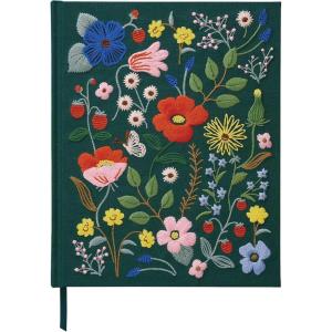 RIFLE PAPER CO. Curio Embroidered Fabric Sketchbook, 108 Blank Pages, Grosgrain Ribbon Bookmark and Lay-Flat Binding, Book Cloth Cover with 160 GSM Sketch Paper, 10.25″ L x 8.25″ W(Strawberry Fields)