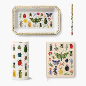 RIFLE PAPER CO. Curio Porcelain Vase, Large Catchall Tray, Fabric Sketchbook, and Pen Bundle