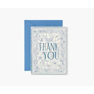 RIFLE PAPER CO. Delft Thank You Keepsake Card Boxed Set of 8, 4.25″ L x 5.5″ W Blank Interior Lets Your Thoughtful Handwritten Note Take Center Stage, Crafted in the USA