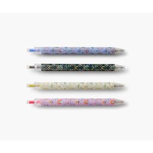 RIFLE PAPER CO. Garden Party Gel Pen Set, Printed in Full Color, Four Different Plastic Pens, 0.5 mm Rollerball Tip, Pink, Orange, Red, Blue, Set of 4(Estee)