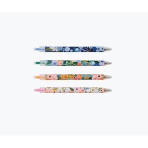 RIFLE PAPER CO. Garden Party Gel Pen Set, Printed in Full Color, Four Different Plastic Pens, 0.5 mm Rollerball Tip, Pink, Orange, Red, Blue, Set of 4(Garden Party)