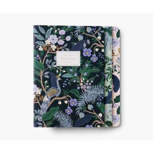 RIFLE PAPER CO. Garden Party Stitched Notebook Set, Set Of 3 Colorful Notebooks, 64 Ruled Pages With Gold Ink, Full Color Canvas Cover With White Text Paper Interior (6″ W × 8.5″ L)(Peacock)