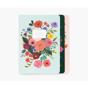 RIFLE PAPER CO. Garden Party Stitched Notebook Set, Set Of 3 Colorful Notebooks, 64 Ruled Pages With Gold Ink, Full Color Canvas Cover With White Text Paper Interior (6″ W × 8.5″ L)(Multicolor)