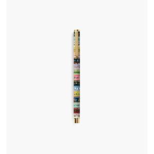 RIFLE PAPER CO. Gemma Writing Pen 5.375″ L, 0.5 mm Rollerball Tip, Stainless Steel Body with Brass Accents, Office and School Supplies for Stationery, Notes, and Art