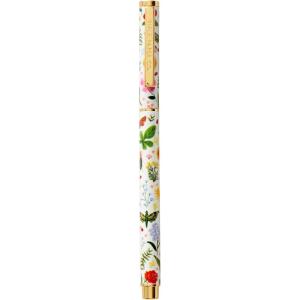 RIFLE PAPER CO. Hydrangea Writing Pen, 5.375″ L, 0.5 mm Rollerball Tip, Stainless Steel Body with Brass Accents, Office and School Supplies for Stationery, Notes, and Art(Curio)