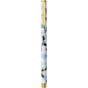 RIFLE PAPER CO. Hydrangea Writing Pen, 5.375″ L, 0.5 mm Rollerball Tip, Stainless Steel Body with Brass Accents, Office and School Supplies for Stationery, Notes, and Art(Hydrangea)