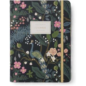 RIFLE PAPER CO. Journal with Pen | Hardcover Journal with Foil Accents, (144 Pages, Elastic Band Closure, Pocket for Extra Storage), Patterned in Floral Rosa(Peacock)