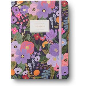 RIFLE PAPER CO. Journal with Pen | Hardcover Journal with Foil Accents, (144 Pages, Elastic Band Closure, Pocket for Extra Storage), Patterned in Floral Rosa(Violet Garden Party)