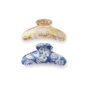 RIFLE PAPER CO. Large Claw Clip Set | Styling Hair Accessory for Women, Cute Fashion Set for Girls | Flat Clamp for Locks (Bright Floral Pattern), English Rose (Pack of 2)(English Rose)