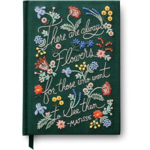 RIFLE PAPER CO. Menagerie Garden Embroidered Journal | 400 Ruled Pages, Cloth Cover with Floral Embroidery & Grosgrain Ribbon Bookmark, Lay-Flat Binding, 8″ L x 5.75″ W(There Are Always Flowers)