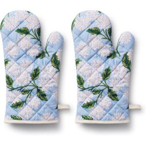 RIFLE PAPER CO. Oven Mitt Set | 100% Cotton Heat Resistant Oven Glove | Protects from Temperatures Up to 450° Fahrenheit | Diamond Quilted 12″ L x 7″ W | Hydrangea