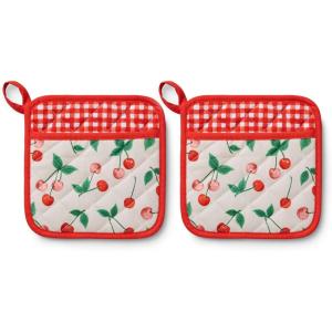 RIFLE PAPER CO. Set of 2 Pot Holders | Home Chef’s can Protects Your Hands with Oven Mitts | Heat Resistant – Add a Delightful Touch to Your Culinary Space | Cherrie Pattern
