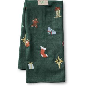 RIFLE PAPER CO. Signs of The Season Embroidered Tea Towel, Introduce Holiday Spirit into Your Kitchen with Vibrant Screen Printed Festive Towels, Added Loop, Made from Cotton(Signs of the Season)
