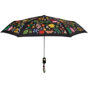 RIFLE PAPER CO. Umbrella, Matching Storage Sleeve, Portable, Auto Open and Close, Wooden Handle, Printed in Full Color(Curio)