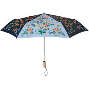 RIFLE PAPER CO. Umbrella, Matching Storage Sleeve, Portable, Auto Open and Close, Wooden Handle, Printed in Full Color(Wildwood Colorblock)