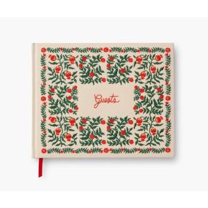RIFLE PAPER CO. Wildwood Embroidered Fabric Guest Book | Hard Cover Wrapped in Book Cloth & Grosgrain Ribbon Bookmark, (Lay-Flat Binding, 144 Ruled Pages with Metallic Gold Ink, 8″ L x 5.75″ W)(Christmastide)